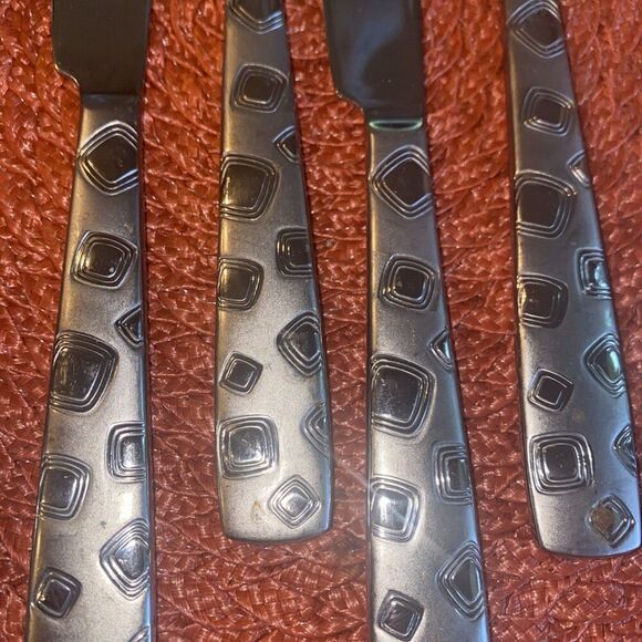 Cambridge Bedrock Sand Flatware Geometric Mod 3 Salad Fork/2 Dinner Fork/4 Knife - Picture 4 of 9